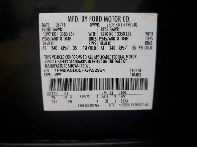 2017 FORD EXPLORER XLT  