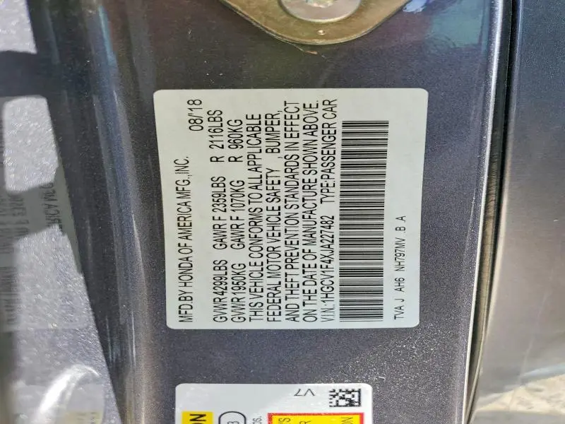2018 HONDA ACCORD EX  