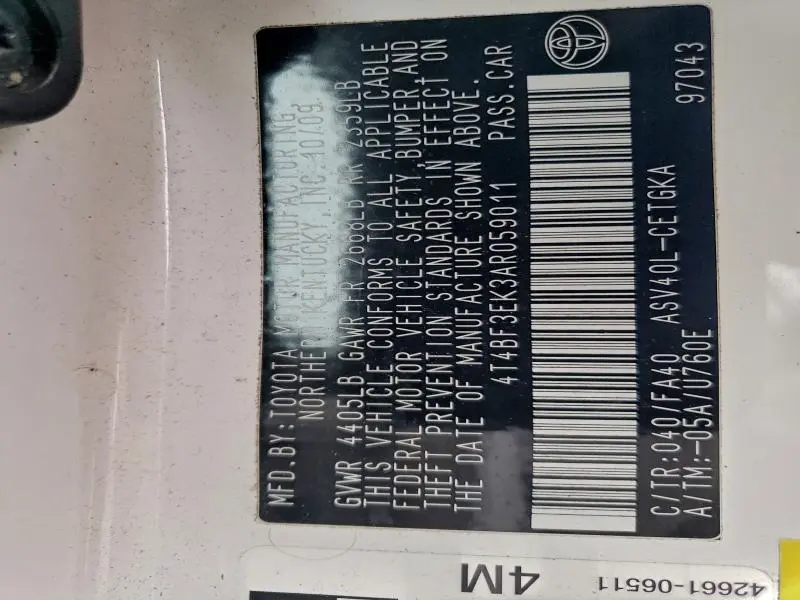 2010 TOYOTA CAMRY BASE  