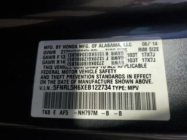 2014 HONDA ODYSSEY EXL  