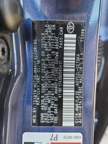 2016 TOYOTA CAMRY LE  