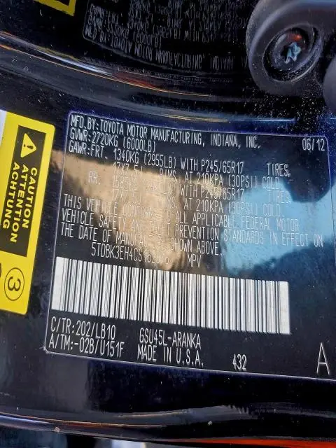 2012 TOYOTA HIGHLANDER BASE  