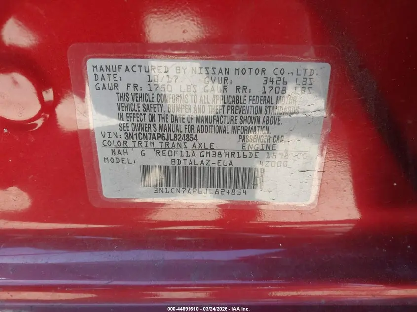2018 NISSAN VERSA 1.6 S+