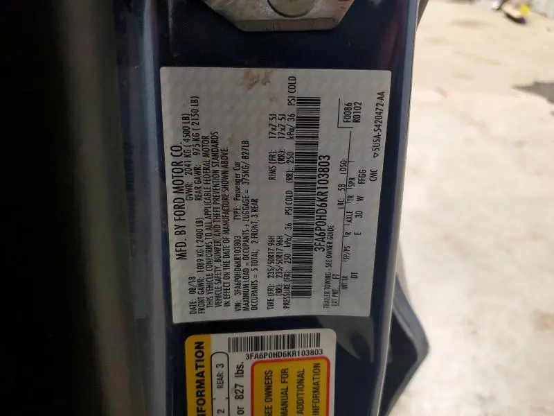 2019 FORD FUSION SE  