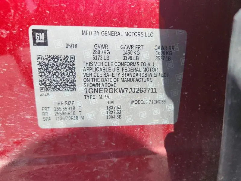 2018 CHEVROLET TRAVERSE LT  