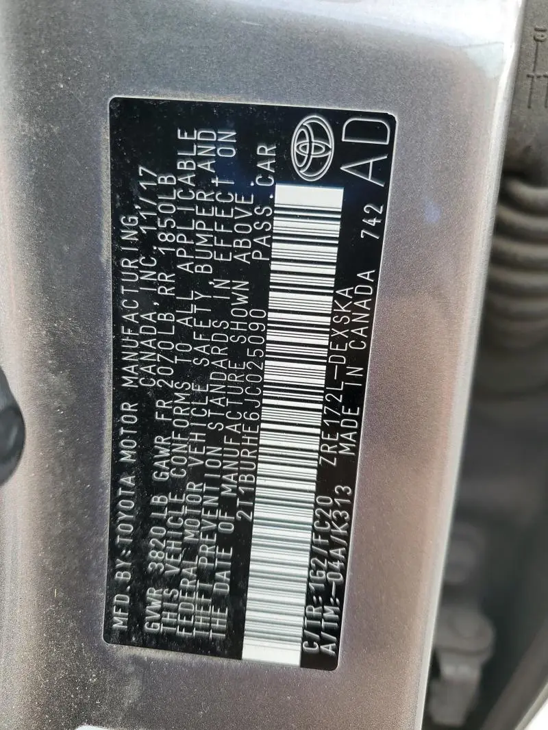 2018 TOYOTA COROLLA L  