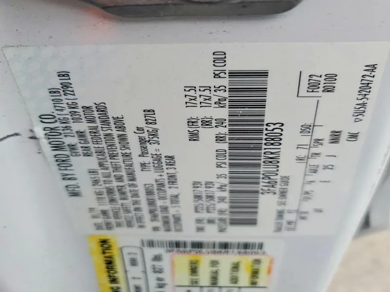2019 FORD FUSION SE  