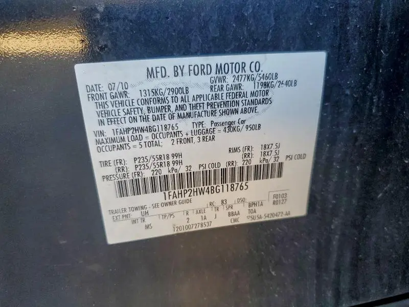 2011 FORD TAURUS SEL  