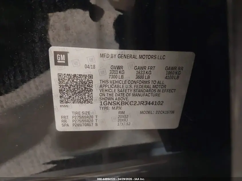 2018 CHEVROLET TAHOE LT