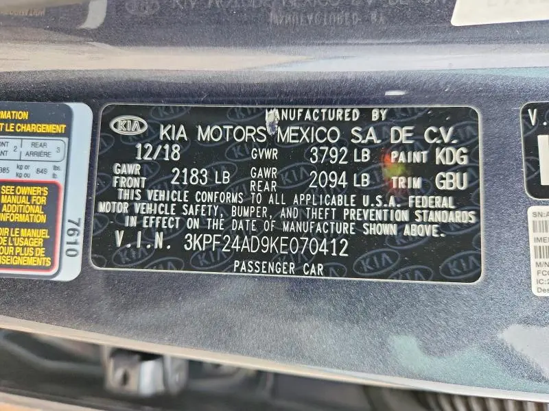 2019 KIA FORTE LXS  