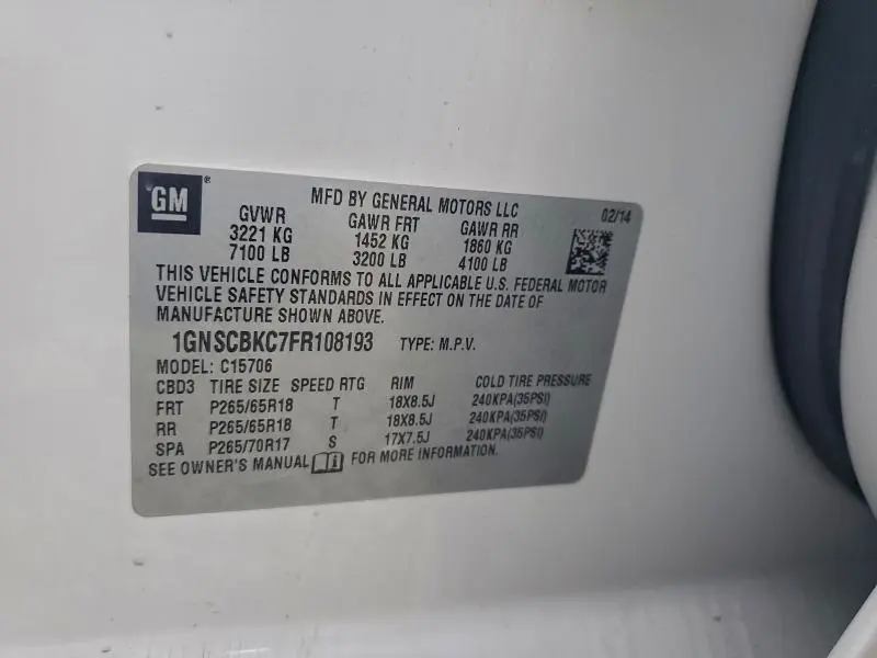 2015 CHEVROLET TAHOE C1500 LT  