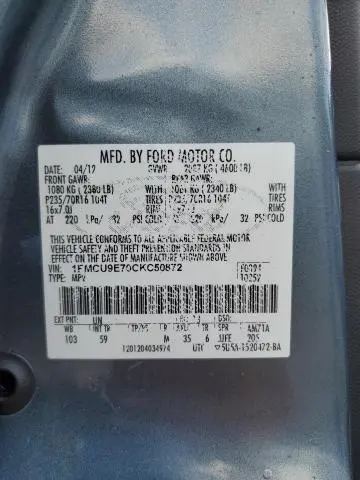 2012 FORD ESCAPE LIMITED  