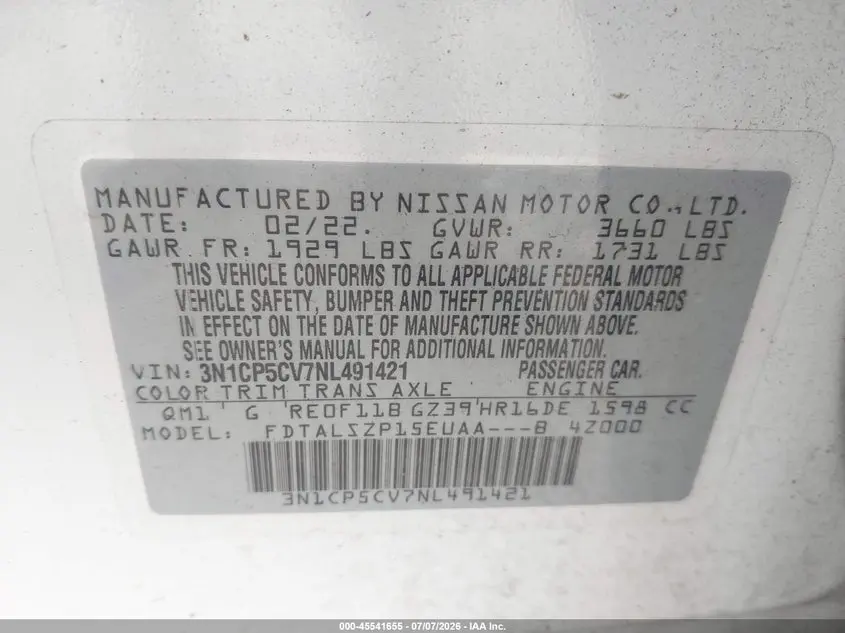 2022 NISSAN KICKS SV XTRONIC CVT