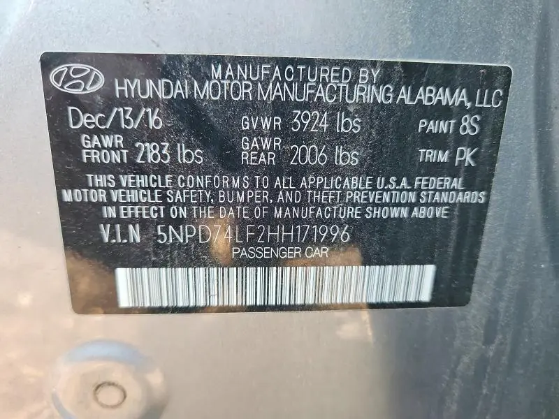 2017 HYUNDAI ELANTRA SE  