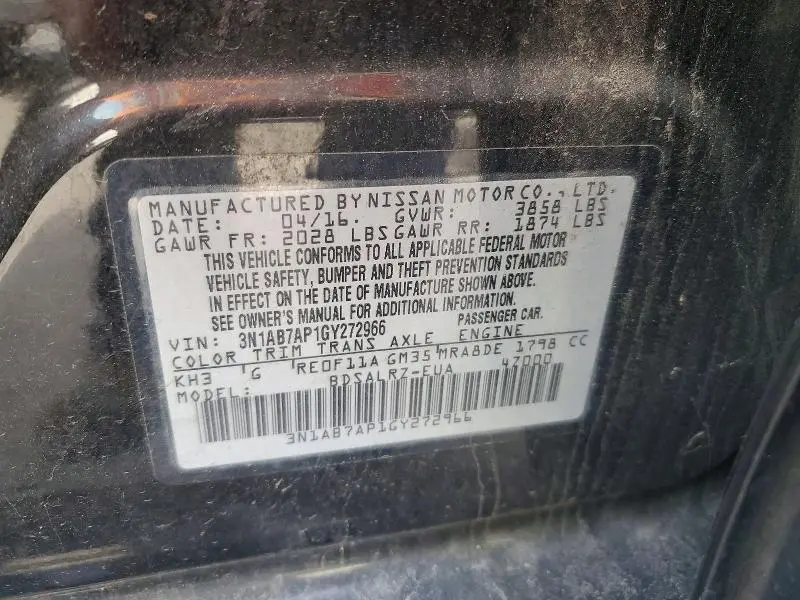 2016 NISSAN SENTRA S  