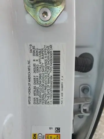 2019 HONDA ACCORD EXL  