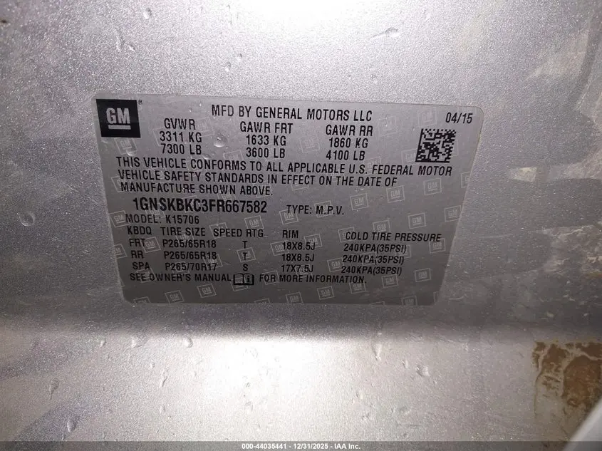 2015 CHEVROLET TAHOE LT