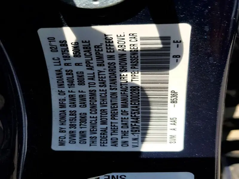 2010 HONDA CIVIC NATURAL GAS  