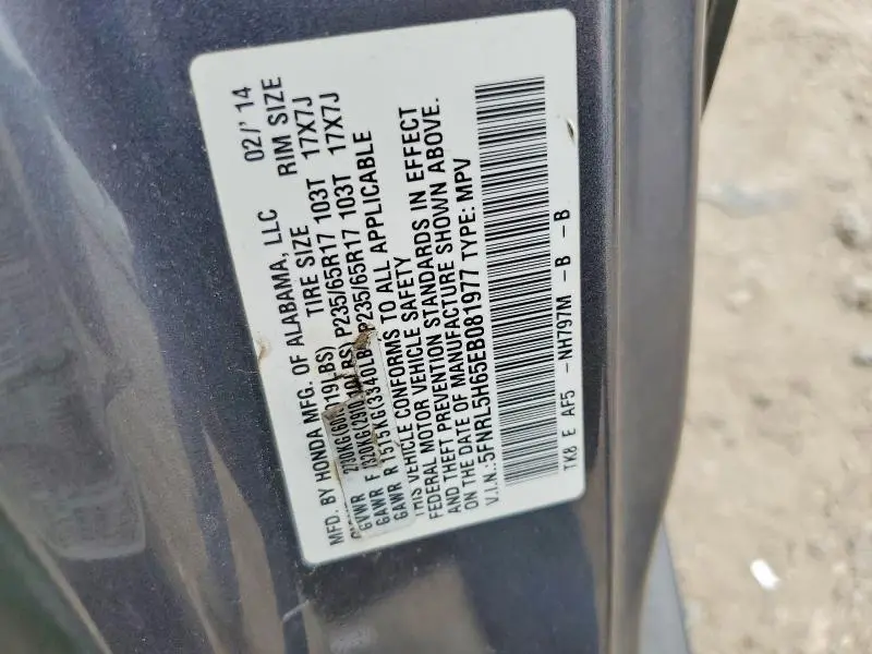 2014 HONDA ODYSSEY EXL  