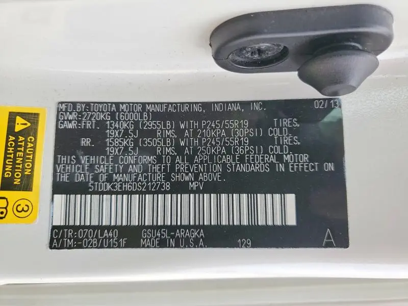 2013 TOYOTA HIGHLANDER LIMITED  