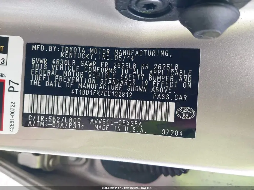 2014 TOYOTA CAMRY HYBRID XLE