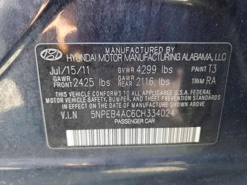 2012 HYUNDAI SONATA GLS  