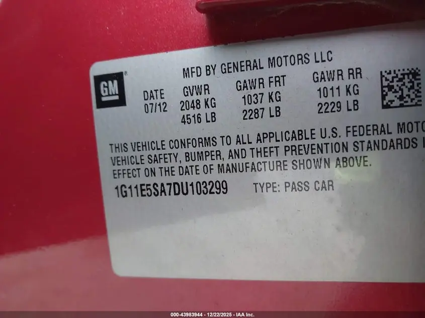 2013 CHEVROLET MALIBU 2LT