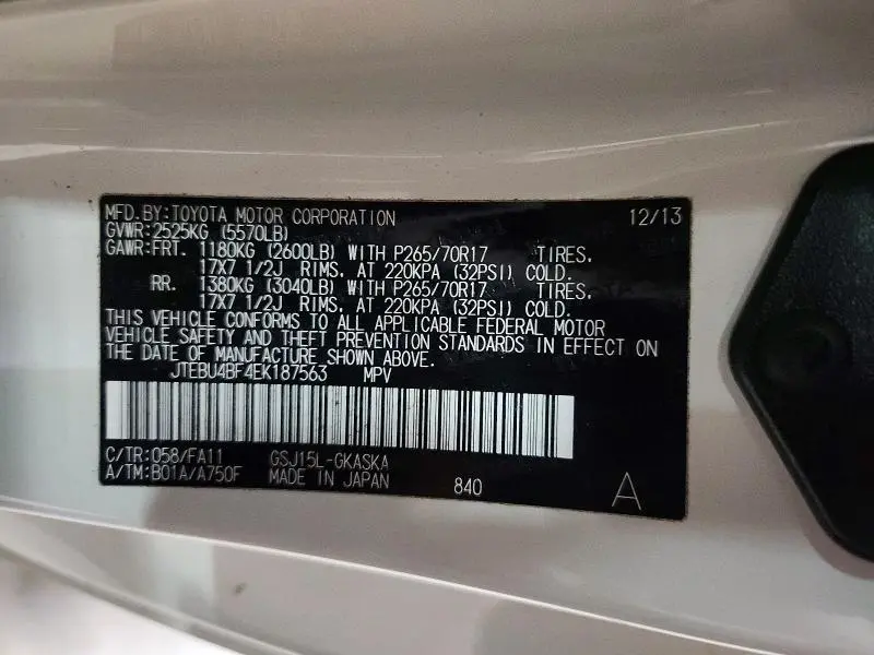 2014 TOYOTA FJ CRUISER BASE  