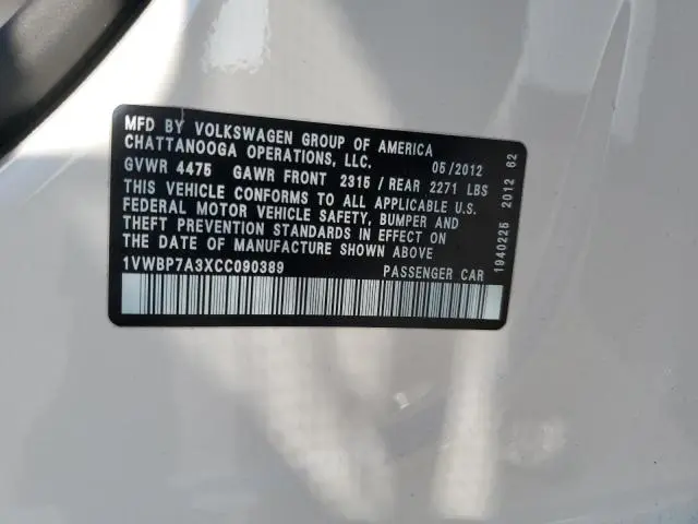 2012 VOLKSWAGEN PASSAT SE  