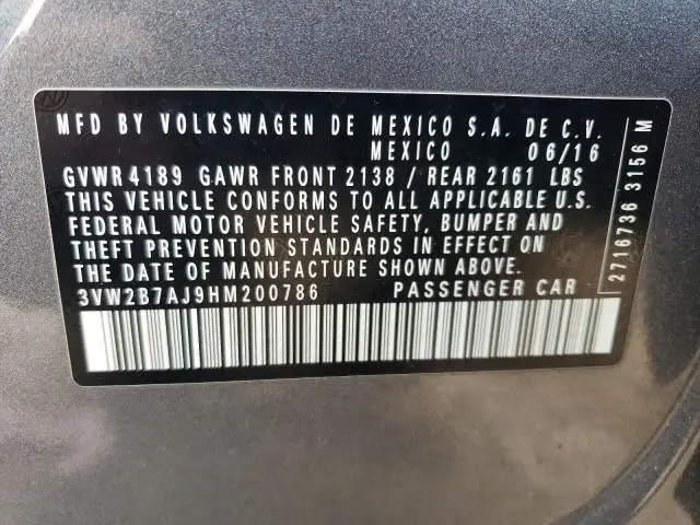 2017 VOLKSWAGEN JETTA S  