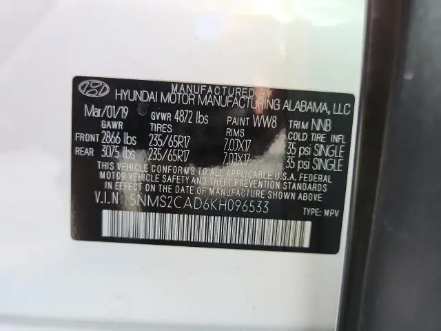 2019 HYUNDAI SANTA FE SE  