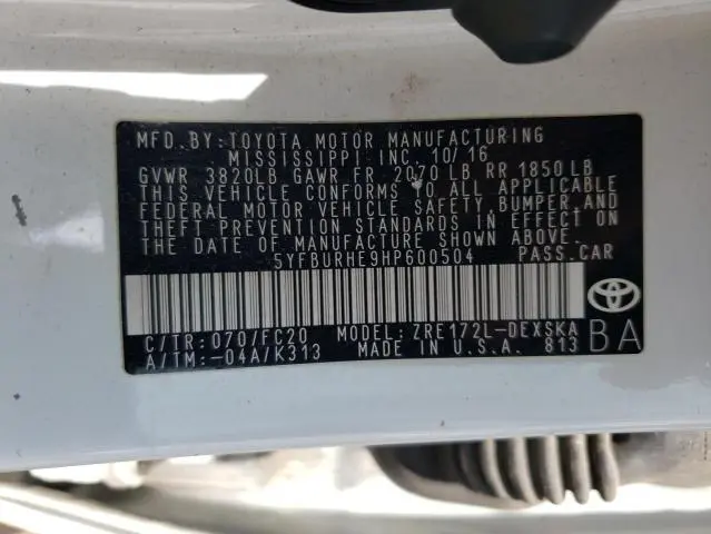 2017 TOYOTA COROLLA L  