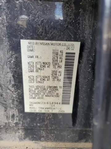 2012 NISSAN ARMADA SV  