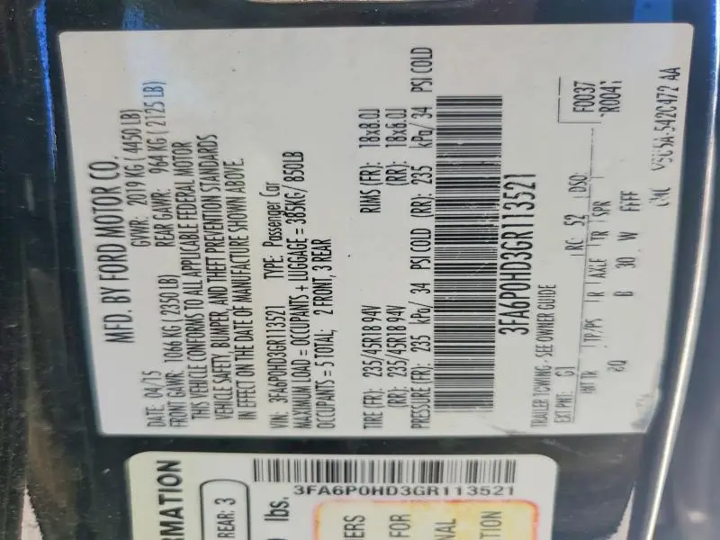 2016 FORD FUSION SE  