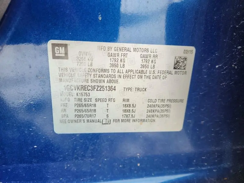 2015 CHEVROLET SILVERADO K1500 LT  