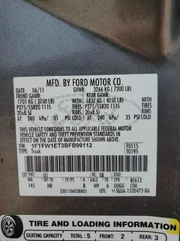 2011 FORD F150 SUPERCREW  