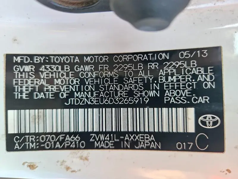 2013 TOYOTA PRIUS V TWO  