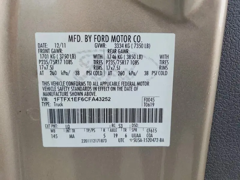 2012 FORD F150 SUPER CAB  