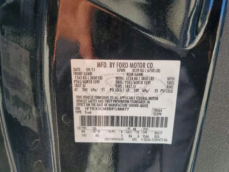 2011 FORD F150 SUPER CAB  