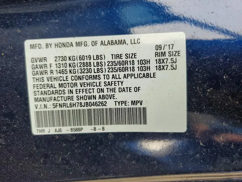 2018 HONDA ODYSSEY EXL  