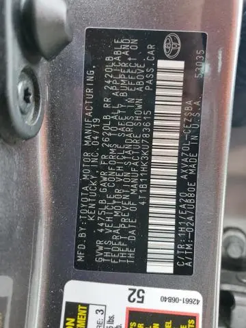 2019 TOYOTA CAMRY L  