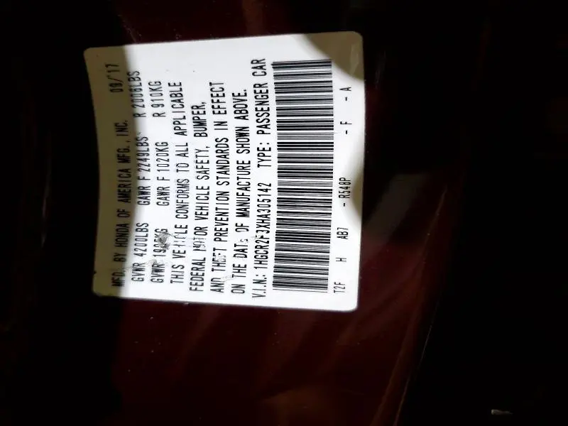 2017 HONDA ACCORD LX  