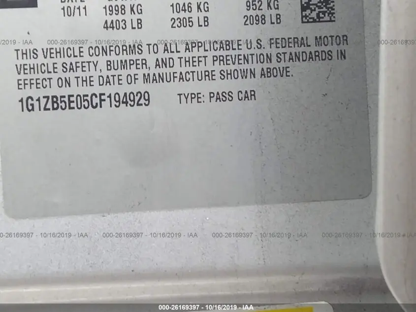 2012 CHEVROLET MALIBU LS