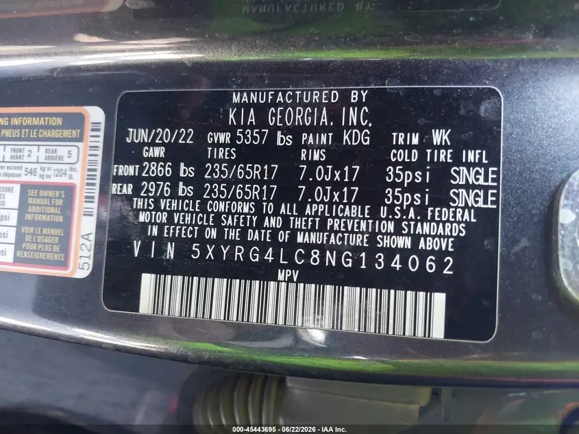 2022 KIA SORENTO LX