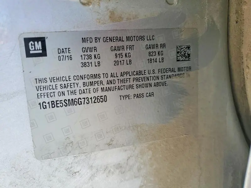 2016 CHEVROLET CRUZE LT  