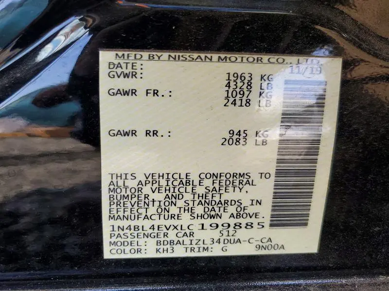 2020 NISSAN ALTIMA SL  