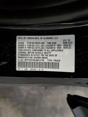 2018 HONDA RIDGELINE RTL  