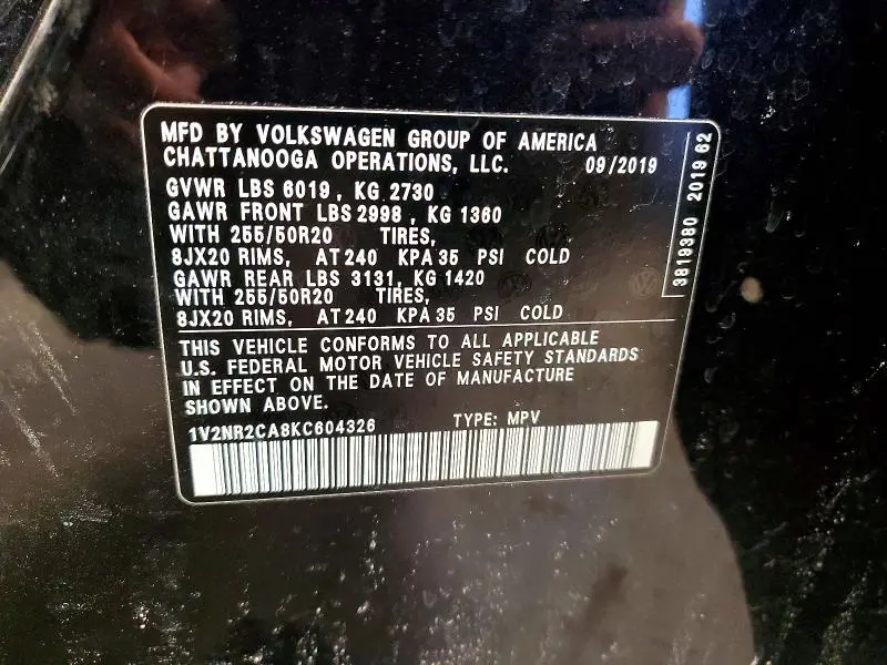 2019 VOLKSWAGEN ATLAS SEL PREMIUM  