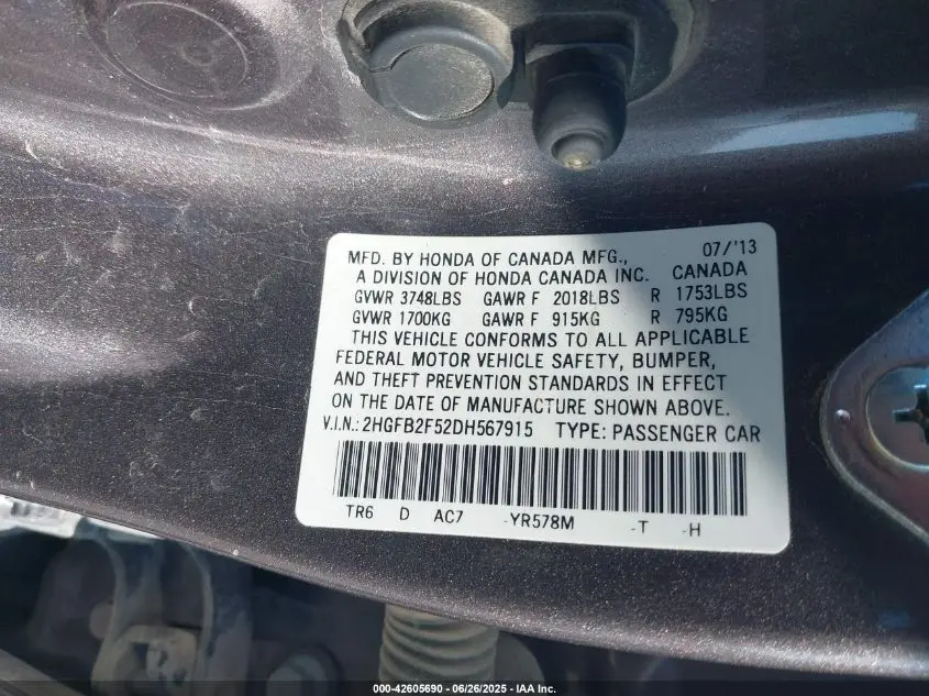 2013 HONDA CIVIC LX