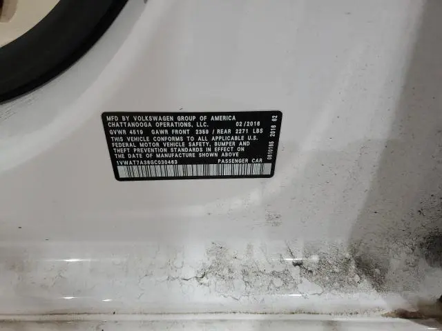 2016 VOLKSWAGEN PASSAT S  